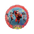 Red blue Incredibles foil balloon with superhero family for birthday from Parte Haus party supply store in Bethesda Maryland