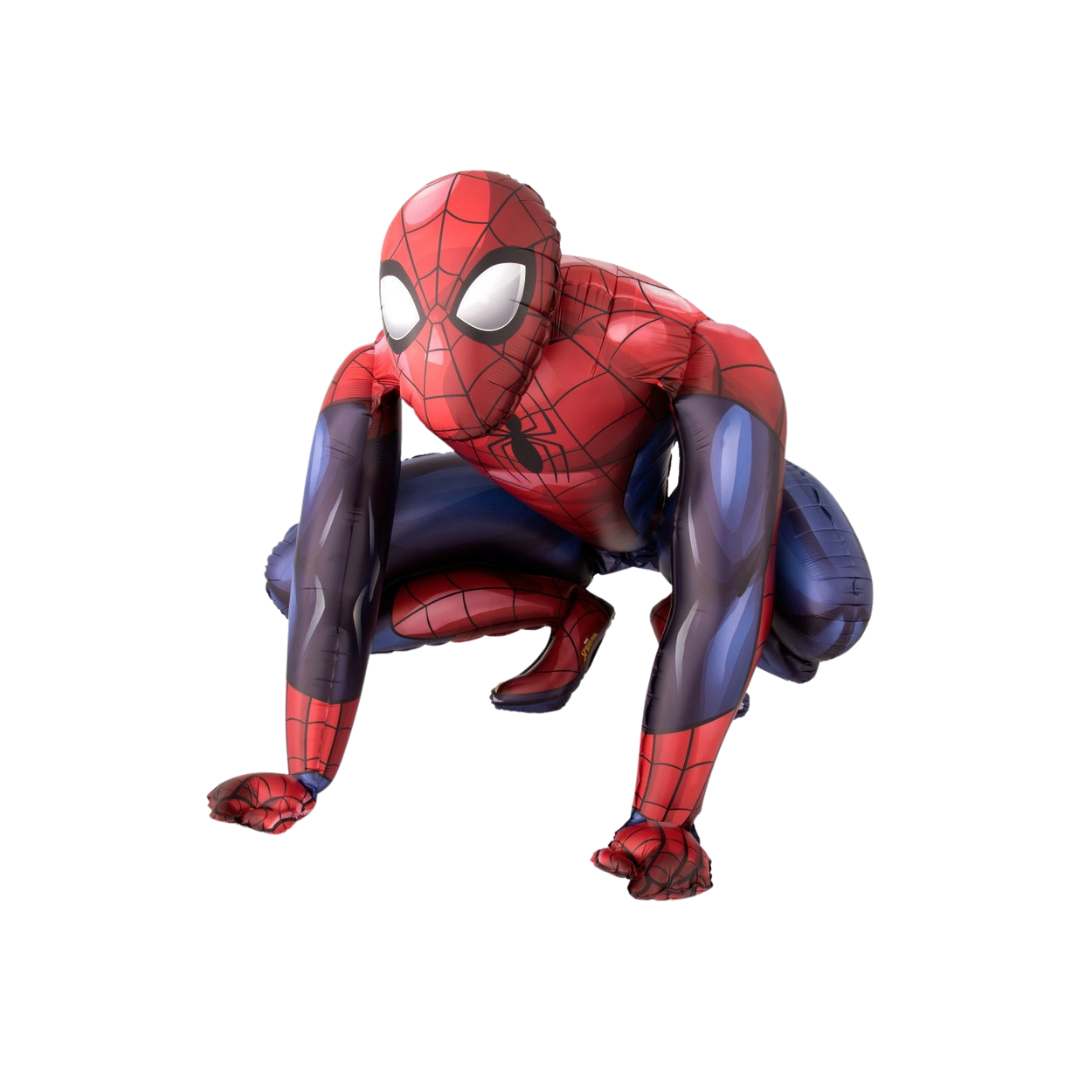 Red blue Spiderman superhero foil balloon crouching pose for birthday from Parte Haus party supply store in Bethesda MD