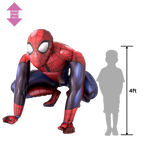 Red blue Spiderman foil balloon crouching superhero decoration for birthday from Parte Haus party supply store in Bethesda MD