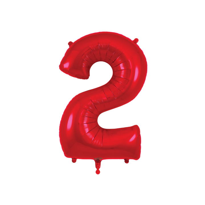 Red 34in number 2 foil balloon for birthday parties – from Parte Haus party supply store in Bethesda, Maryland.