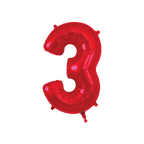 Red foil number 3 balloon for birthday party from Parte Haus party supply store in Bethesda Maryland