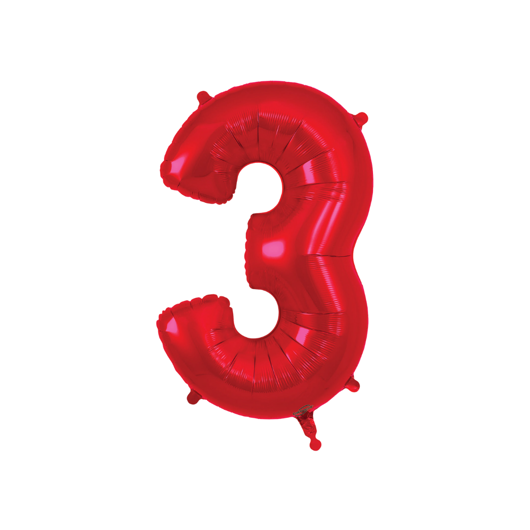 Red foil number 3 balloon for birthday party from Parte Haus party supply store in Bethesda Maryland