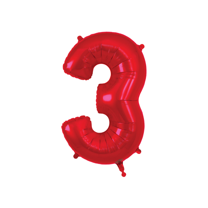 Red 34in number 3 foil balloon for birthday parties – from Parte Haus party supply store in Bethesda, MD.