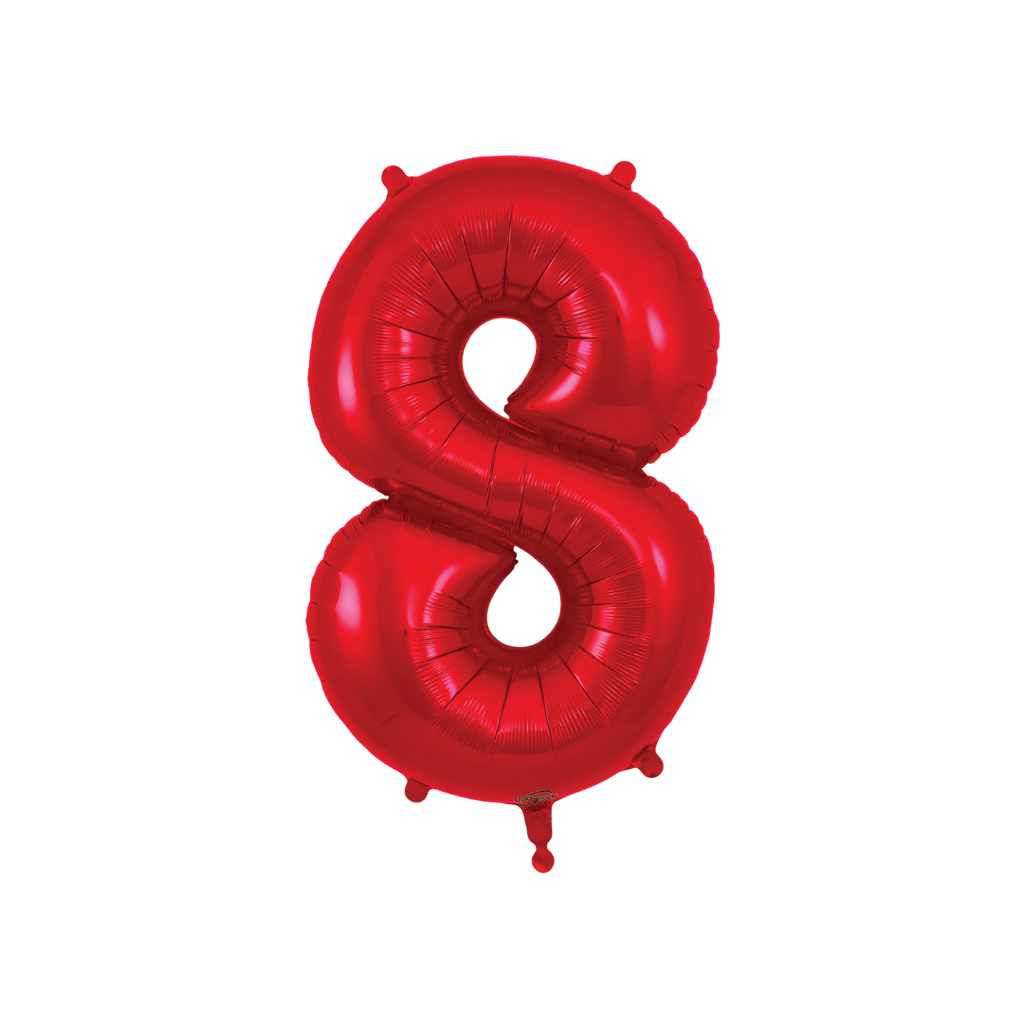 Red foil number 8 balloon shiny birthday decor from Parte Haus party supply store in Bethesda Maryland