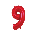 Red foil number nine balloon shiny birthday decoration from Parte Haus party supply store in Bethesda MD