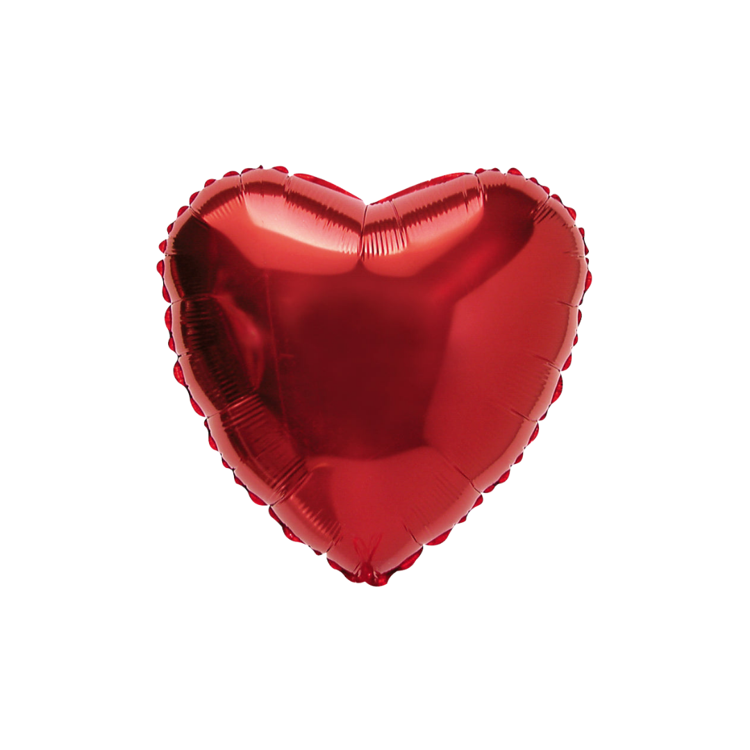 Red 18in heart foil balloon with shiny finish for wedding or birthday parties – from Parte Haus party supply store in Bethesda, MD.