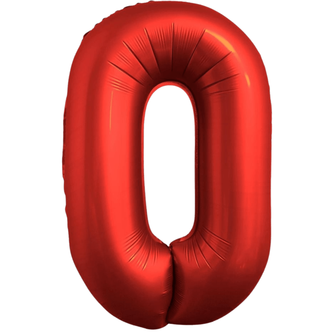 Red 34in number 0 foil balloon for birthday parties – from Parte Haus party supply store in Bethesda, MD.