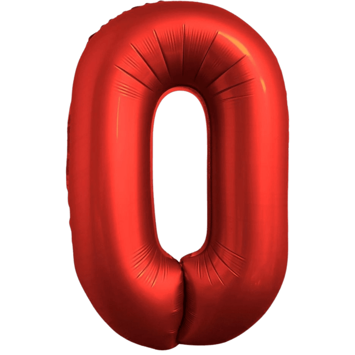 Red 34in number 0 foil balloon for birthday parties – from Parte Haus party supply store in Bethesda, MD.