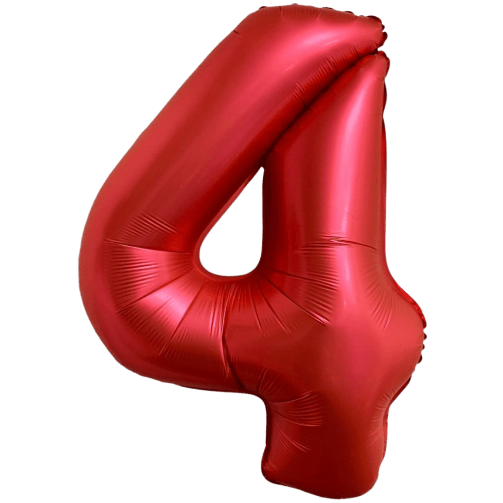 Red number 4 foil balloon for birthday from Parte Haus party supply store in Bethesda MD