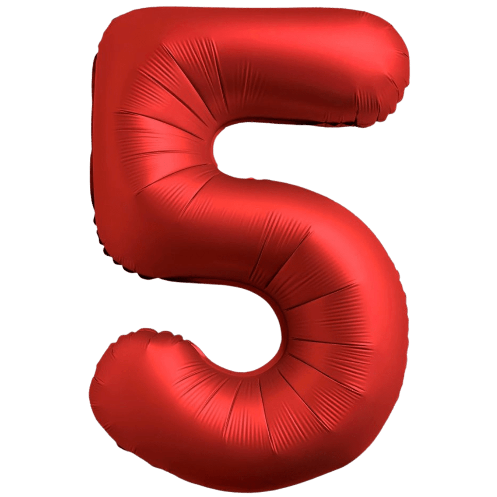 Red number 5 foil balloon for birthday decoration from Parte Haus party supply store in Bethesda Maryland
