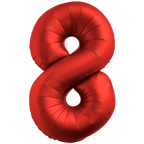 Red number 8 foil balloon shiny decoration for birthday from Parte Haus party supply store in Bethesda MD