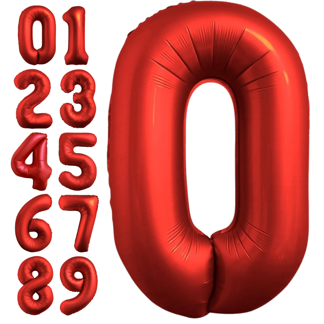Red 34in chrome number foil balloon for birthday parties – from Parte Haus party supply store in Bethesda, Maryland.