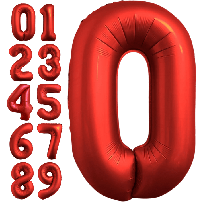 Red 34in chrome number foil balloon for birthday parties – from Parte Haus party supply store in Bethesda, Maryland.
