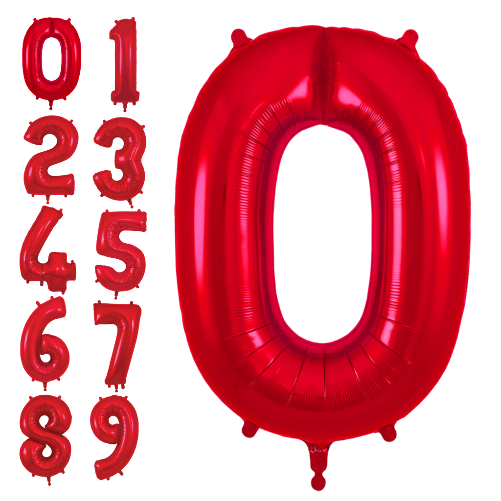 Red number foil balloon full set for birthday celebration from Parte Haus party supply store in Bethesda MD