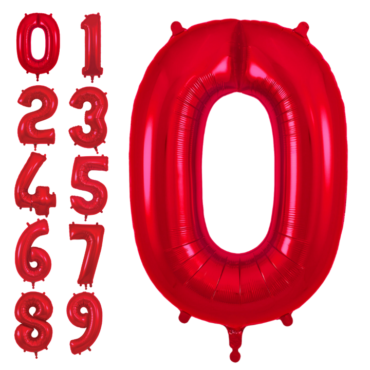 Red 34in number foil balloon for birthday parties – from Parte Haus party supply store in Bethesda, Maryland.