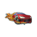 Red orange hot cars foil balloon with flames racing birthday theme from Parte Haus party supply store in Bethesda MD