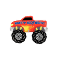 Red orange monster truck foil balloon with happy birthday text birthday theme from Parte Haus party supply store in Bethesda Maryland