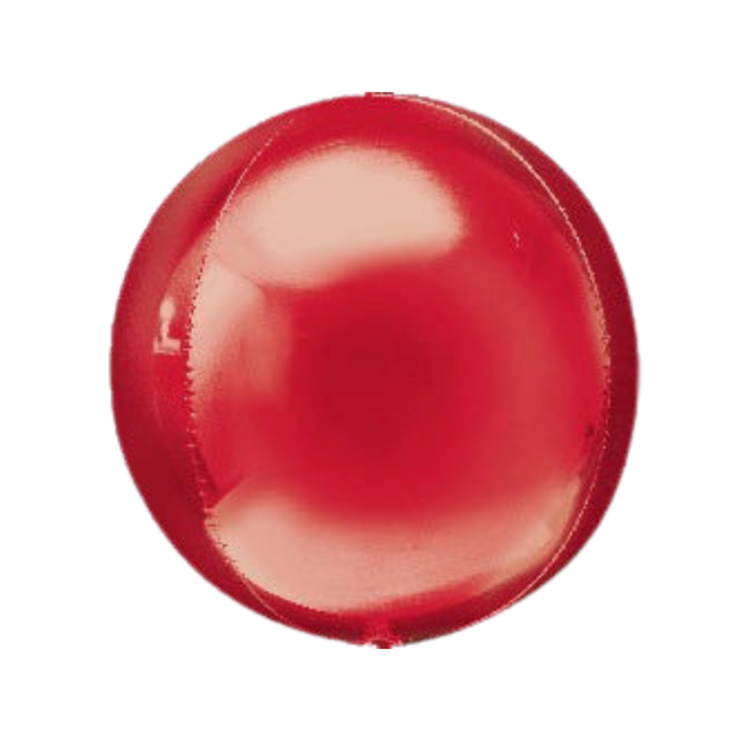 Red orb foil balloon round shiny finish birthday theme from Parte Haus party supply store in Bethesda MD