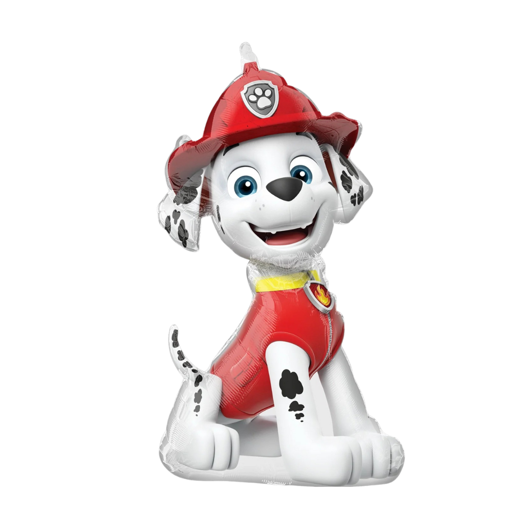 Red Paw Patrol Marshall foil balloon with firefighter hat kids birthday theme from Parte Haus party supply store in Bethesda MD