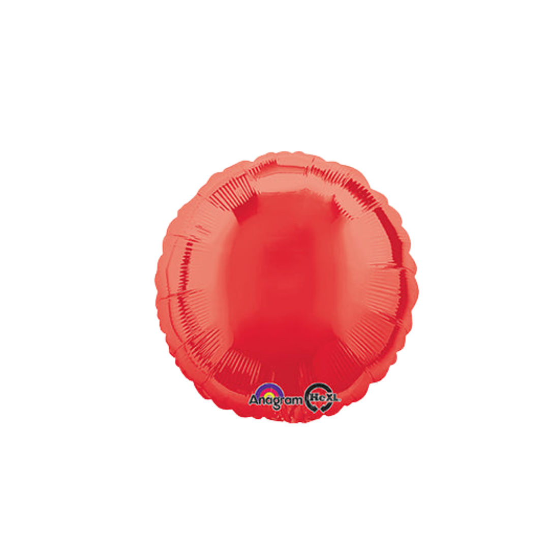 Red 18in round foil balloon for birthday parties – from Parte Haus party supply store in Bethesda, MD.