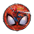 Red Spiderman round foil balloon with action pose for birthday from Parte Haus party supply store in Bethesda Maryland