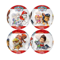 Red white orbz bubble balloon with Paw Patrol characters for birthday from Parte Haus party supply store in Bethesda Maryland