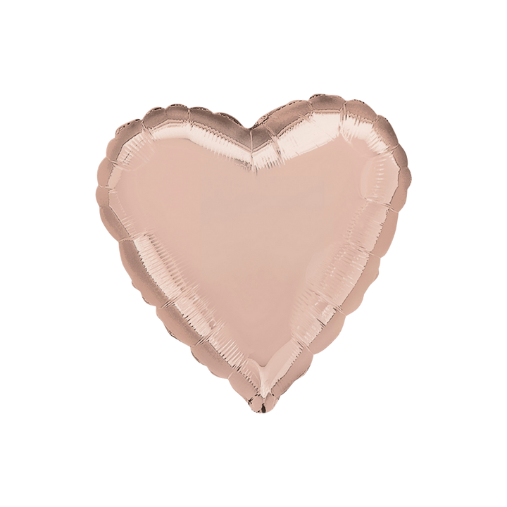 Rose gold 18in heart foil balloon with shiny finish for wedding or birthday parties – from Parte Haus party supply store in Bethesda, MD.