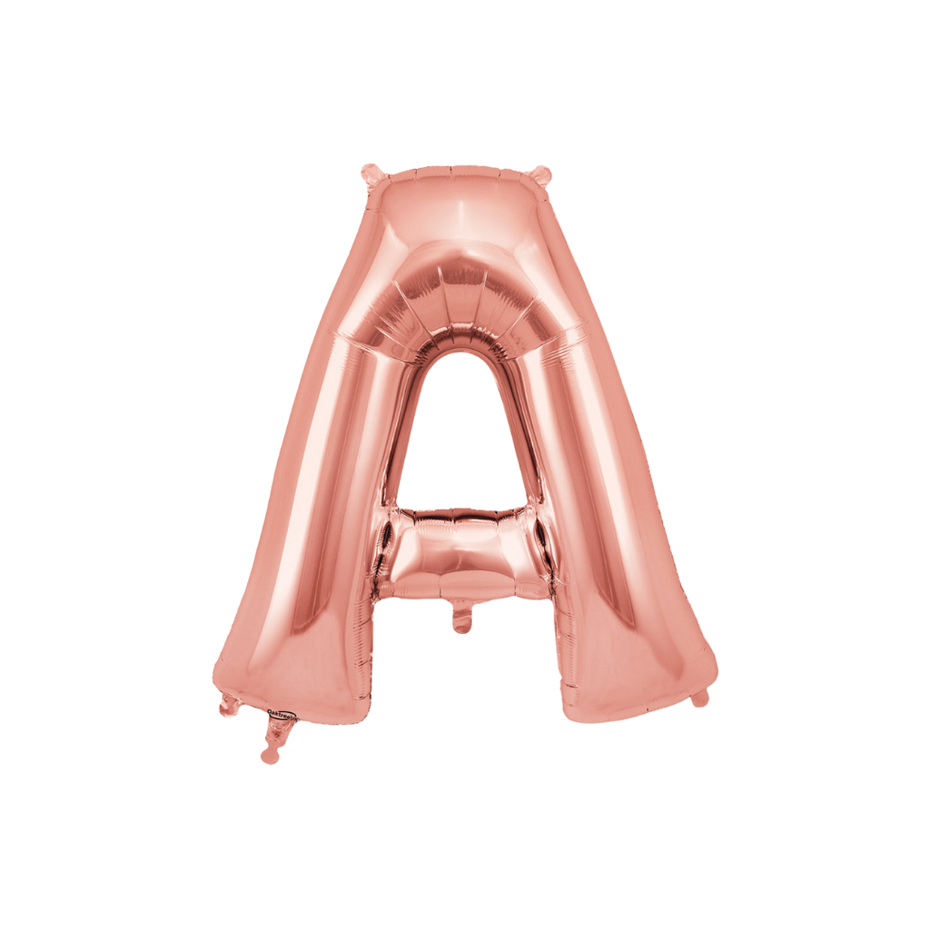Rose gold letter A foil balloon for birthday or wedding from Parte Haus party supply store in Bethesda Maryland