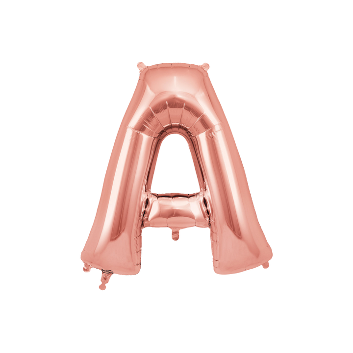 Rose gold 34in letter A foil balloon for birthday, wedding, and anniversary party – from Parte Haus party supply store in Bethesda, Maryland.