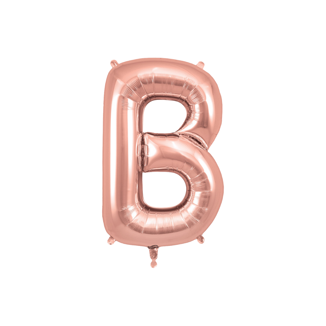 Rose gold 34in letter B foil balloon for birthday, wedding, and anniversary party – from Parte Haus party supply store in Bethesda, MD.