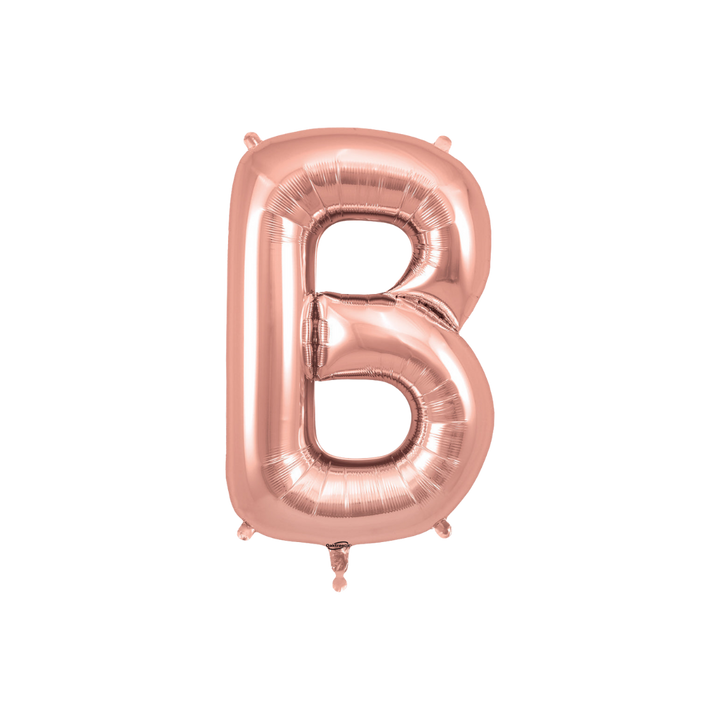 Rose gold 34in letter B foil balloon for birthday, wedding, and anniversary party – from Parte Haus party supply store in Bethesda, MD.