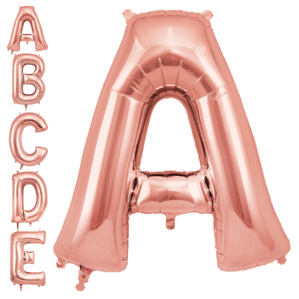 Rose gold letter balloon shaped like an A for birthday or wedding from Parte Haus party supply store in Bethesda MD