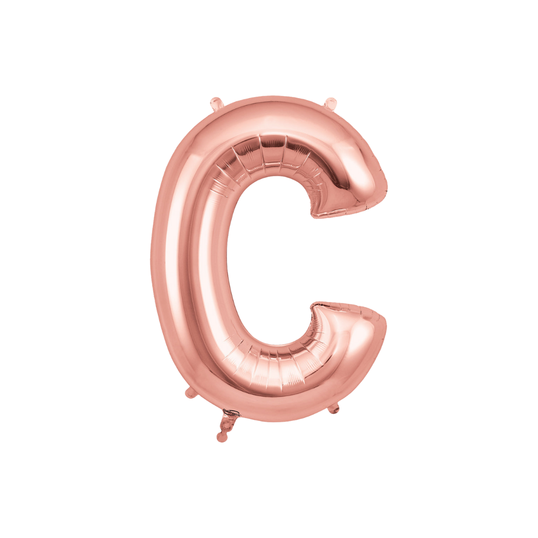 Rose gold 34in letter C foil balloon for birthday, wedding, and anniversary party – from Parte Haus party supply store in Bethesda, Maryland.