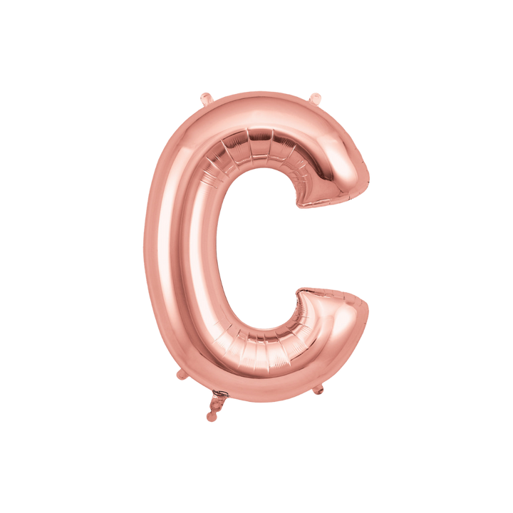 Rose gold 34in letter C foil balloon for birthday, wedding, and anniversary party – from Parte Haus party supply store in Bethesda, Maryland.