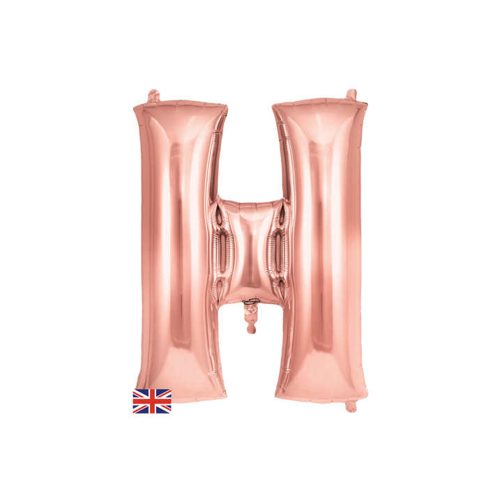 Rose gold 34in letter H foil balloon for birthday, wedding, and anniversary party – from Parte Haus party supply store in Bethesda, MD.