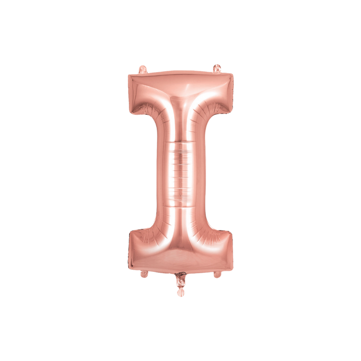Rose gold 34in letter I foil balloon for birthday, wedding, and anniversary party – from Parte Haus party supply store in Bethesda, Maryland.