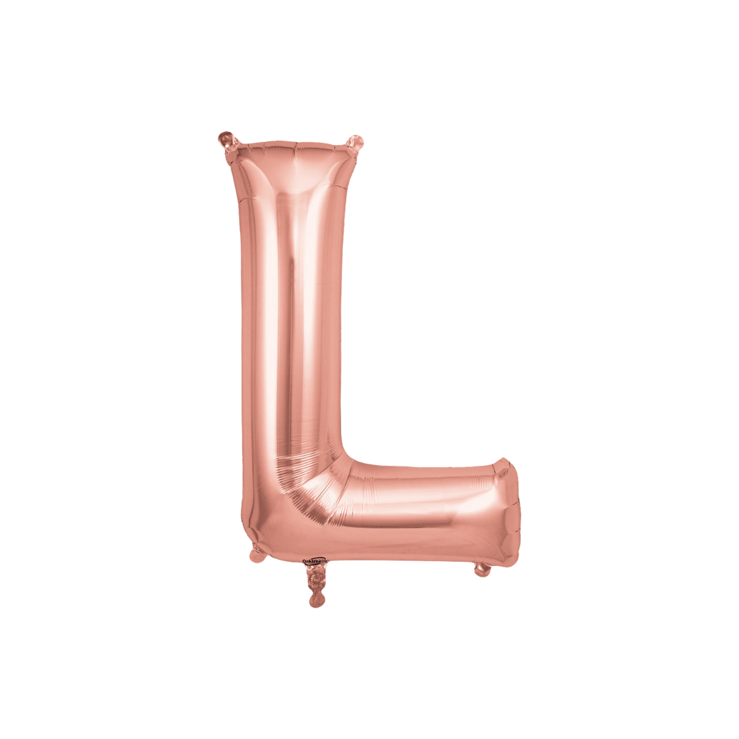 Rose gold letter L foil balloon for birthday or wedding from Parte Haus party supply store in Bethesda Maryland