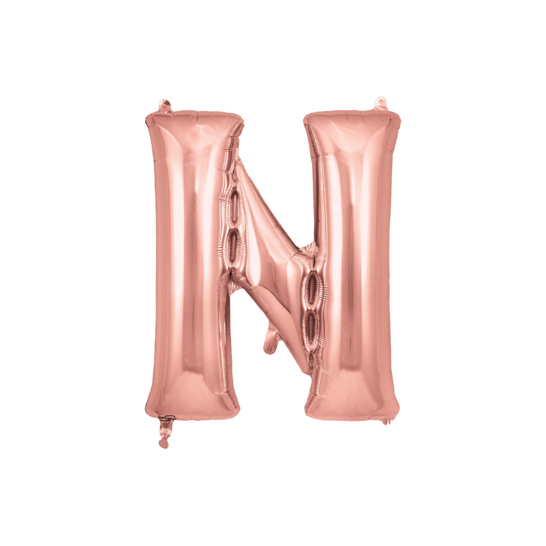 Rose gold letter N foil balloon for birthday or wedding from Parte Haus party supply store in Bethesda Maryland