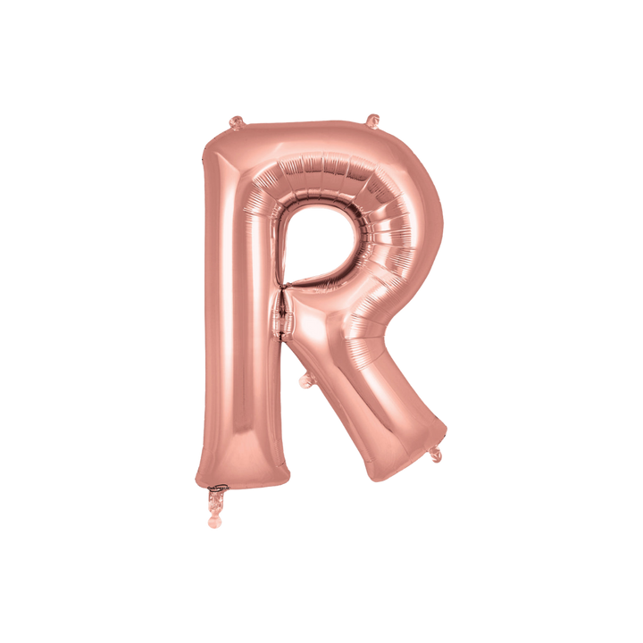 Rose gold 34in letter R foil balloon for birthday, wedding, and anniversary party – from Parte Haus party supply store in Bethesda, MD.