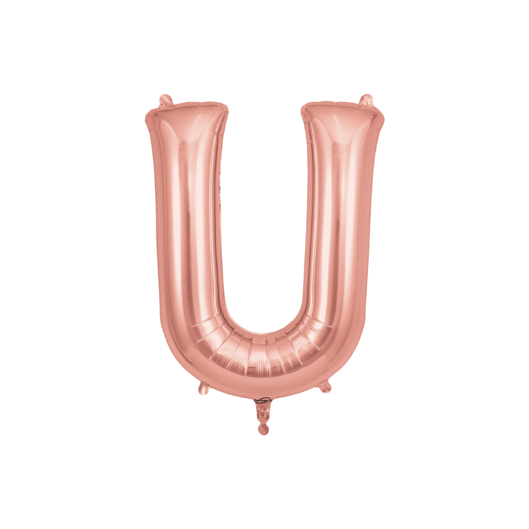 Rose gold letter U foil balloon shiny birthday decoration from Parte Haus party supply store in Bethesda MD