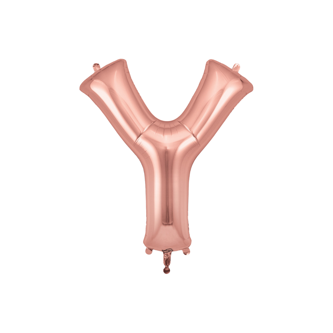 Rose gold 34in letter Y foil balloon for birthday, wedding, and anniversary party – from Parte Haus party supply store in Bethesda, Maryland.