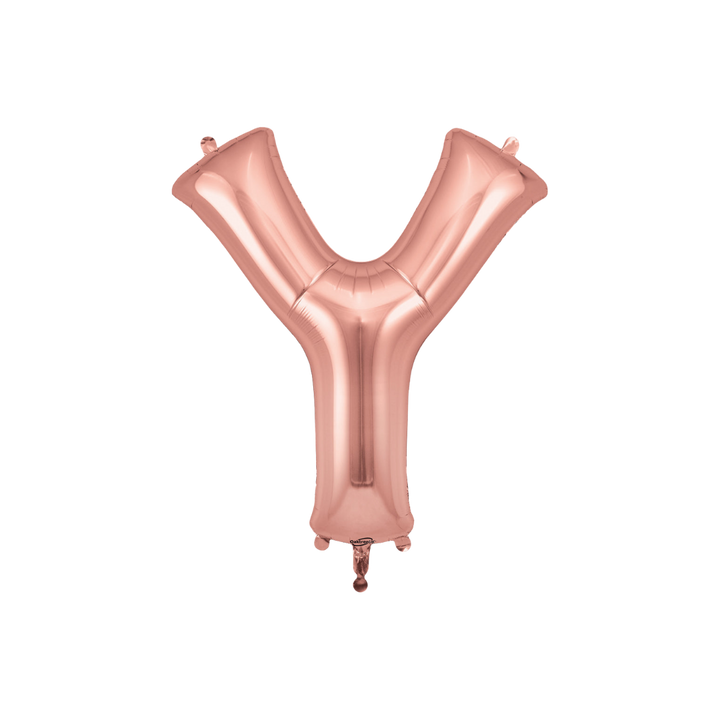 Rose gold 34in letter Y foil balloon for birthday, wedding, and anniversary party – from Parte Haus party supply store in Bethesda, Maryland.