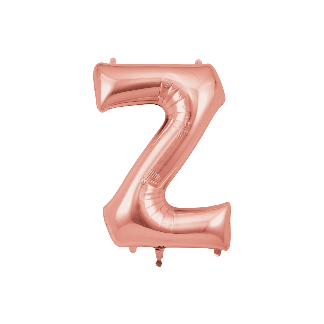 Rose gold letter Z foil balloon for birthday or wedding from Parte Haus party supply store in Bethesda MD