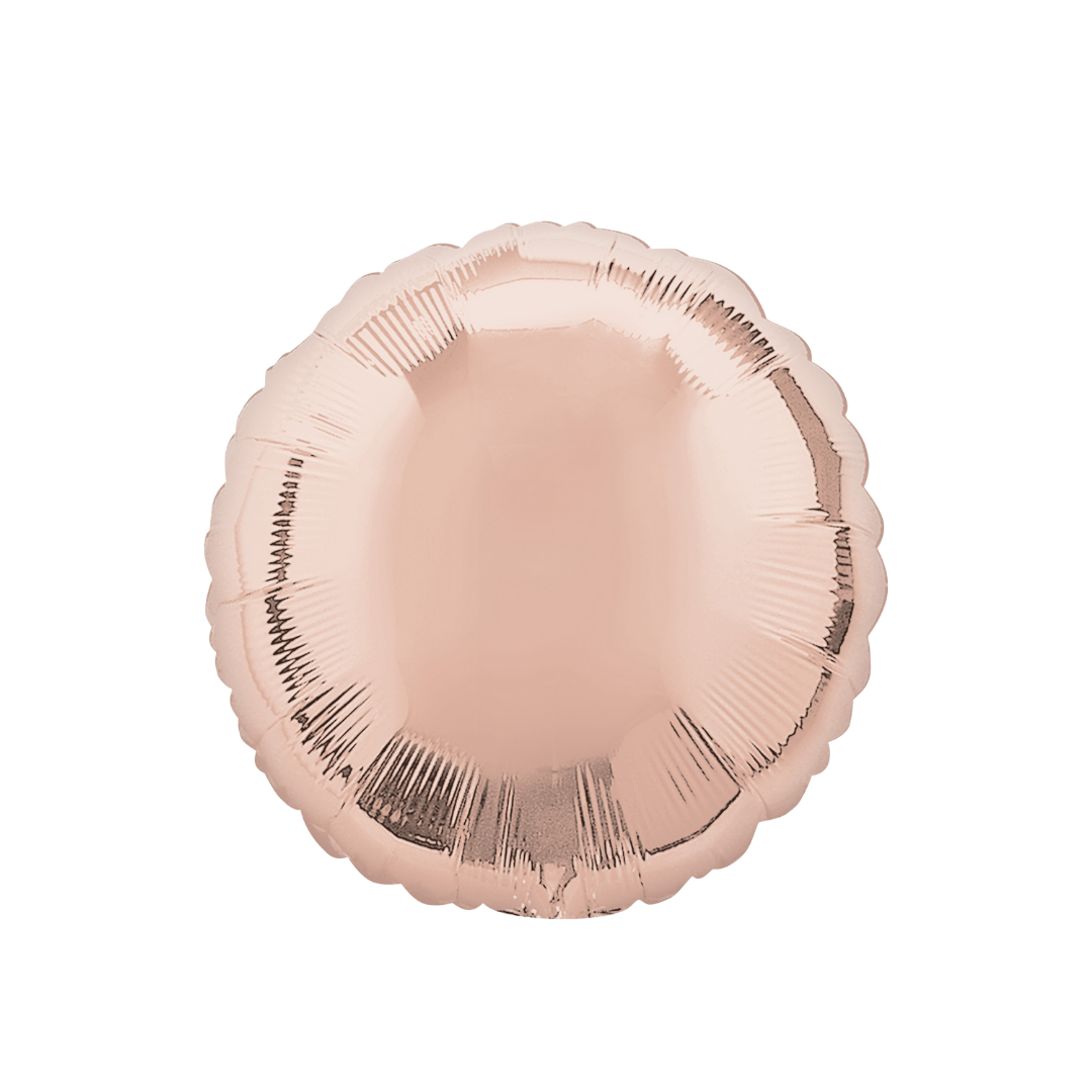 Rose gold 18in round foil balloon for party décor – from Parte Haus party supply store in Bethesda, MD.
