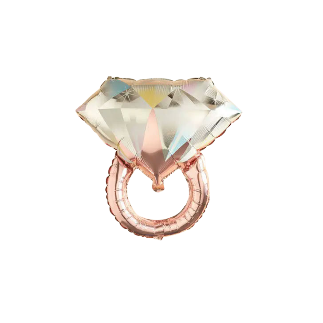 Rose gold silver ring shaped foil balloon engagement party decor from Parte Haus party supply store in Bethesda MD