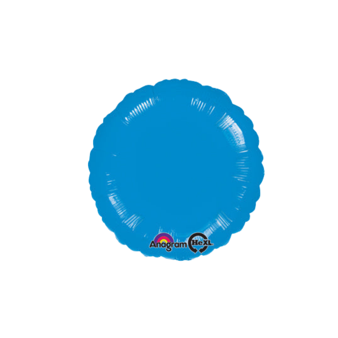 Royal Blue 18in round foil balloon with a glossy finish for birthdays, weddings, and graduations – from Parte Haus party supply store in Bethesda, Maryland.
