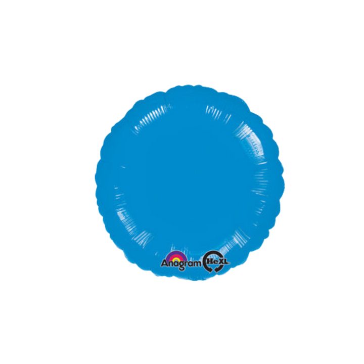 Royal Blue 18in round foil balloon with a glossy finish for birthdays, weddings, and graduations – from Parte Haus party supply store in Bethesda, Maryland.