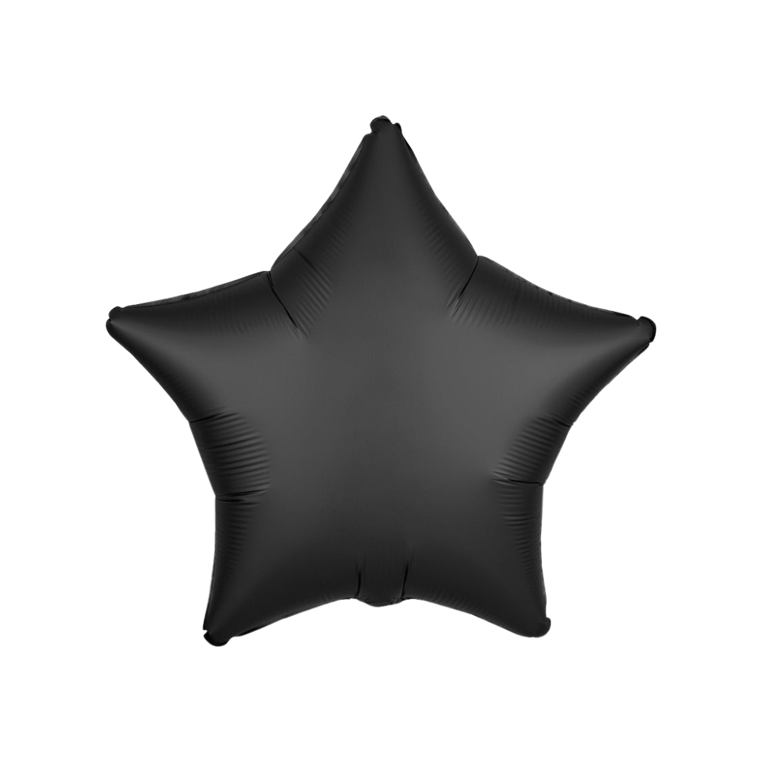 Satin black 18in star foil balloon for graduations, disco parties, and themed celebrations – from Parte Haus party supply store in Bethesda, MD.