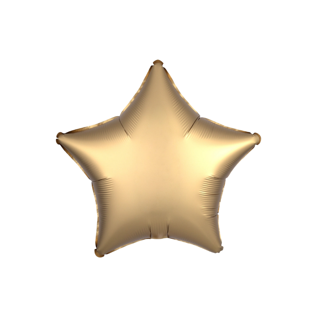 Satin gold 18in star foil balloon for birthdays, baby showers, and celebratory party décor – from Parte Haus party supply store in Bethesda, Maryland.