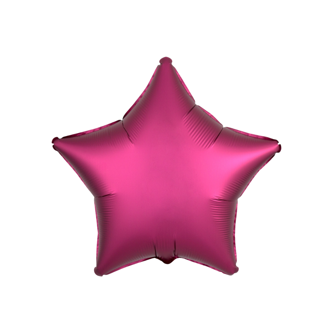Satin pomegranate pink 18in star foil balloon for bachelorette and themed parties – from Parte Haus party supply store in Bethesda, Maryland.